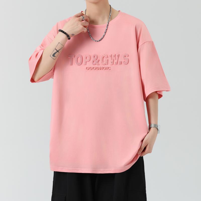 Large Size Round Neck Short-sleeved T-shirt Men's Thin Ice Silk Men's Plus Size Half-sleeved Top