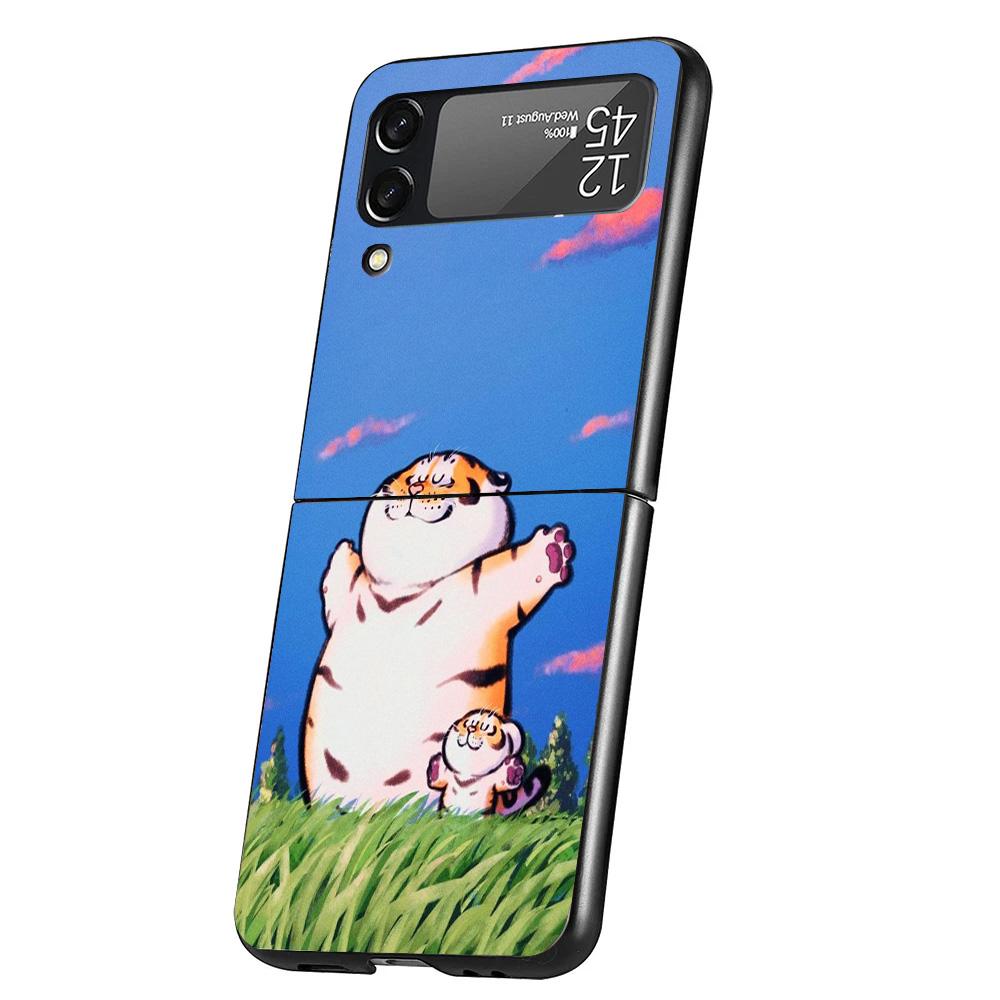 Cartoon Fat Tiger Cover Phone Case For Samsung Galaxy Z Flip 7 6 5 4 3 5G Flip7 Flip6 Flip5 Flip4 Flip3 Black Fundas Shell Galax