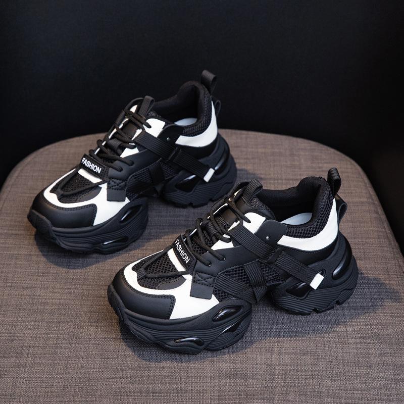 Leather platform dad shoes women's 2025 summer new versatile heightening breathable mesh white shoes sports and leisure shoes