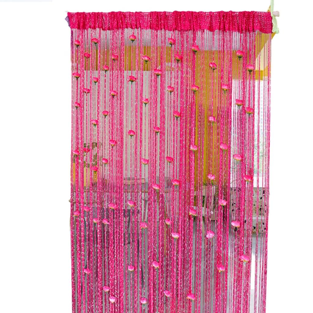 Elegant Rose Thread Curtains Bright Color Not Easy To Fade Vertical Look Encrypted Door Curtains