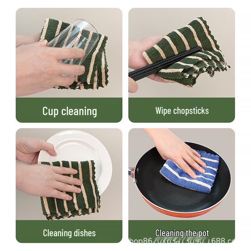 Striped Thick Dishcloths: Home Cleaning & Kitchen Scouring Pad Set No Packaging [Loose Pieces]