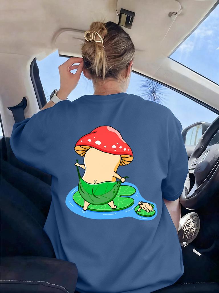 Bath Mushroom Prints TShirts Womens Summer Loose Short Sleeve Tops Comfortable Soft T Shirts Basics ONeck Womans Streetwear