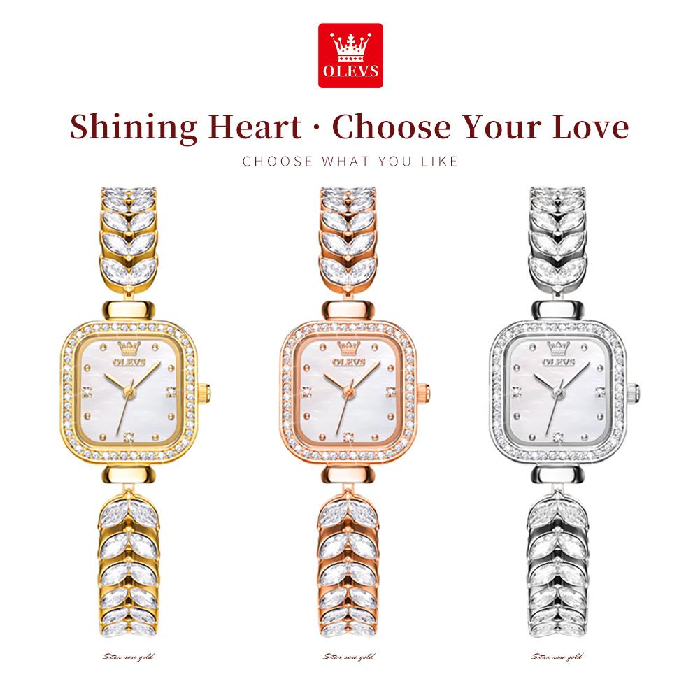 OLEVS 9987 Woman Watch Square Quartz Watch Waterproof Diamond Mermaid Watch Chain Ladies Watches Bracelet Set Genuine Product