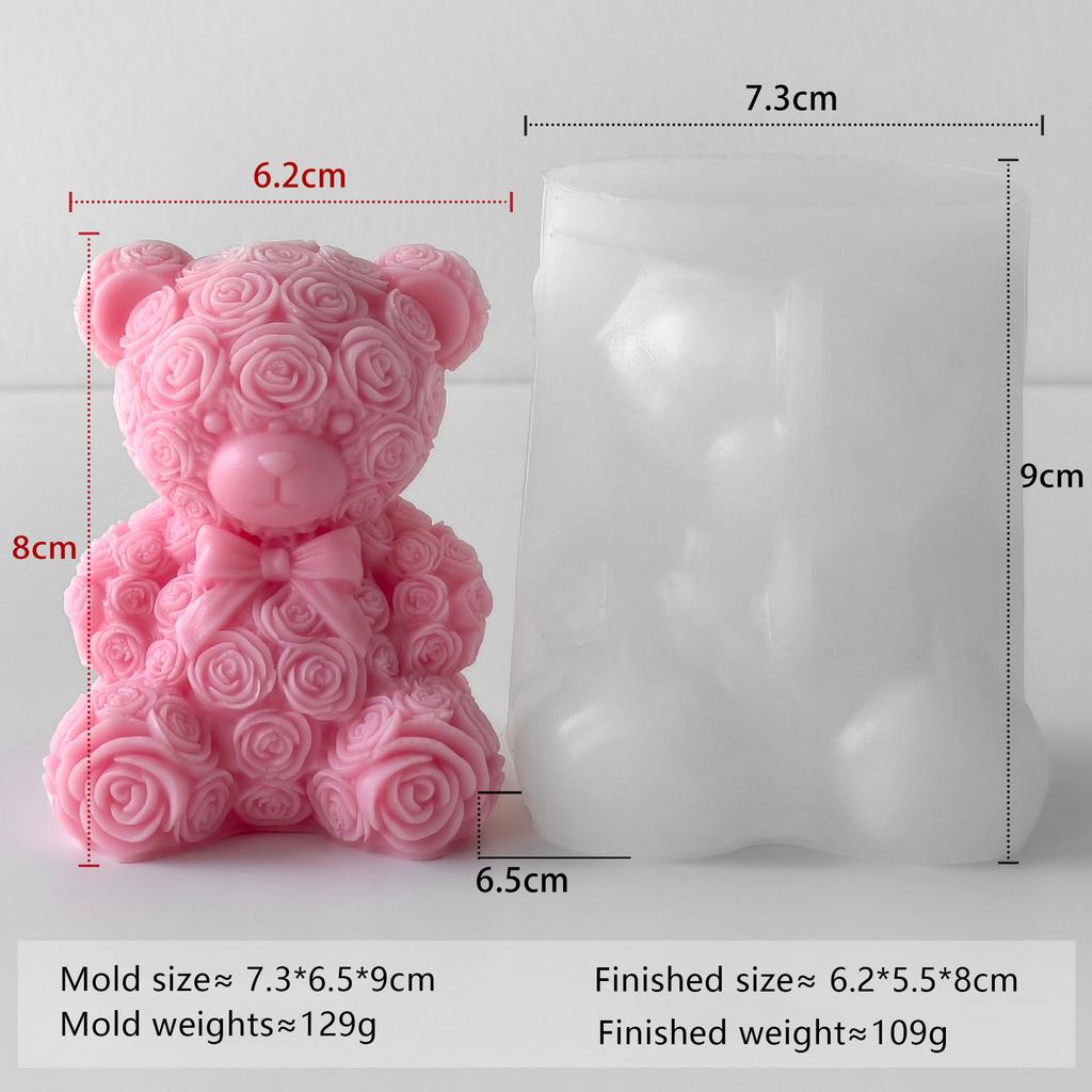 Rose Bear Silicone Mold Valentine Candle Wax Mold DIY Aromatherapy Plaster Diffuser Stone Craft Gift