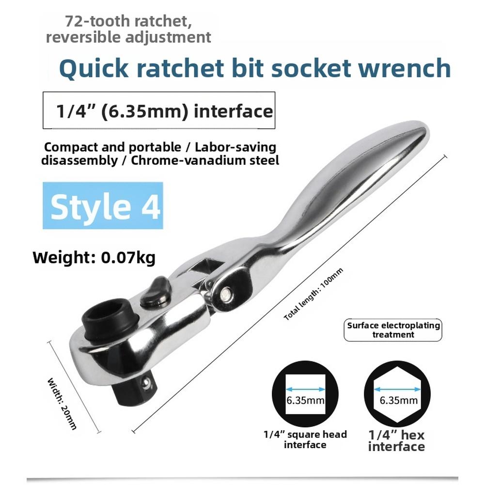 

72 Tooth Mini-Ratcheting Screwdriver Wrench 1/4 Inch Hex Socket Square Drive Bit Holder Car Wrench Repair Tools China Mainland