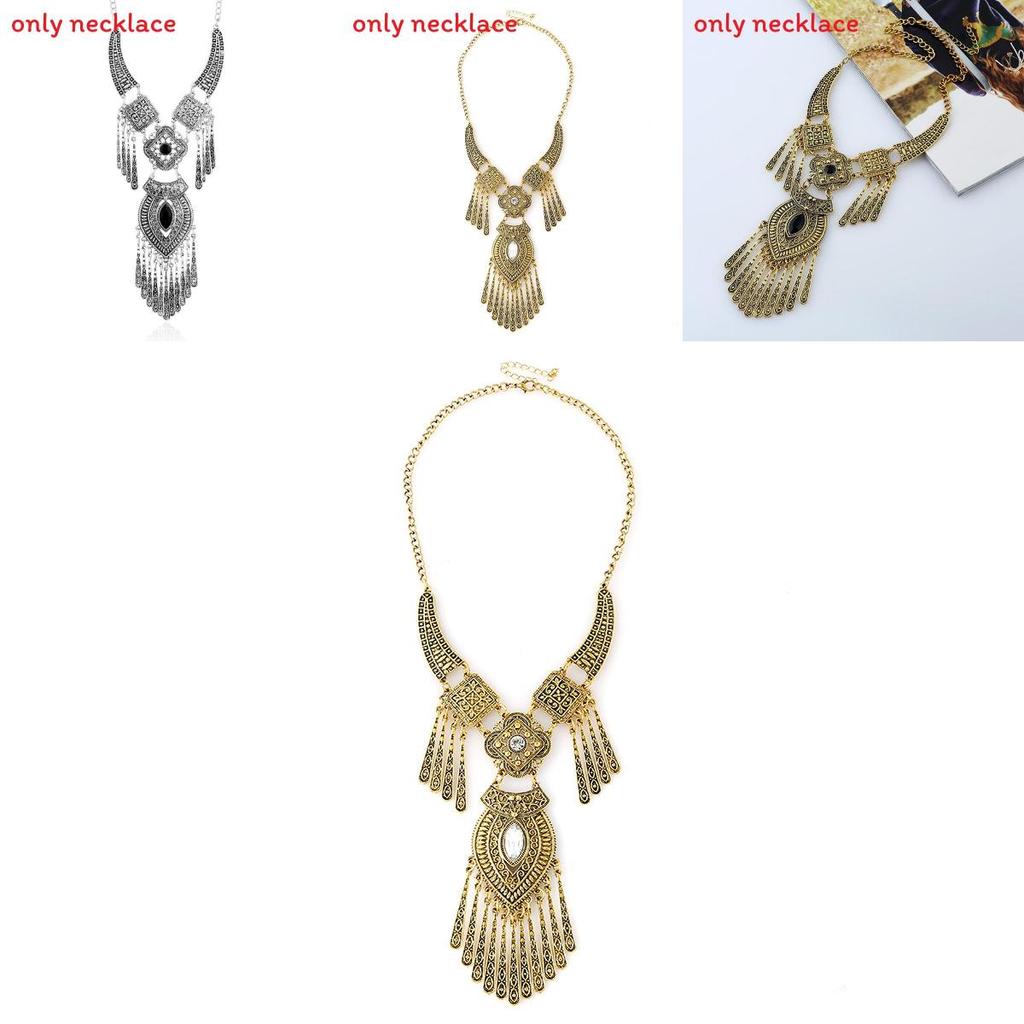 Ethnic Style Simulation Gemstone Decoration Women Necklace With Design Tassel