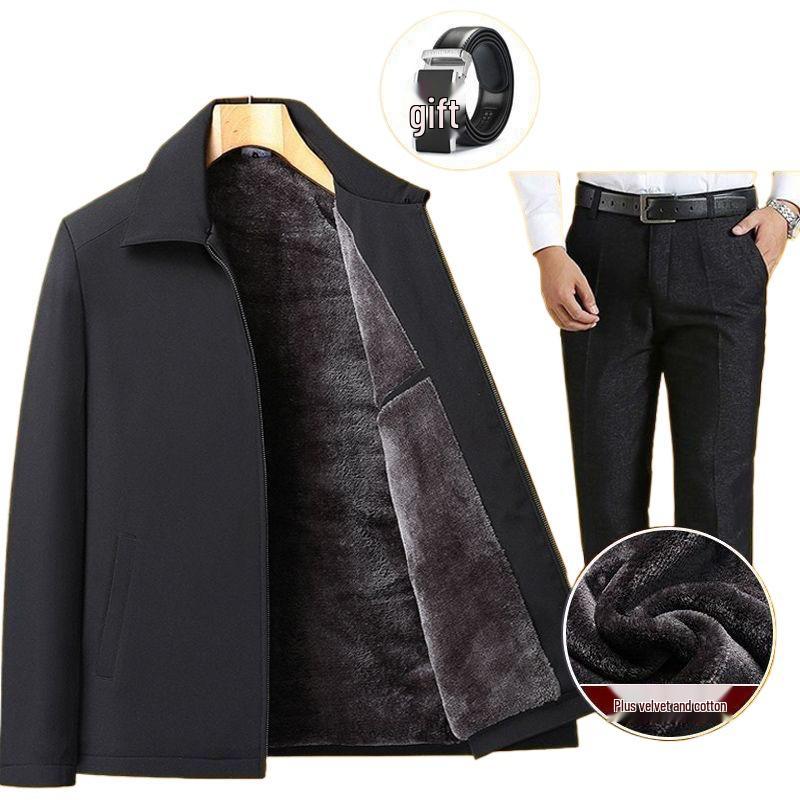 Dad's Autumn/Winter Cotton Jacket for Elderly Men (50-70) with Velvet Lining