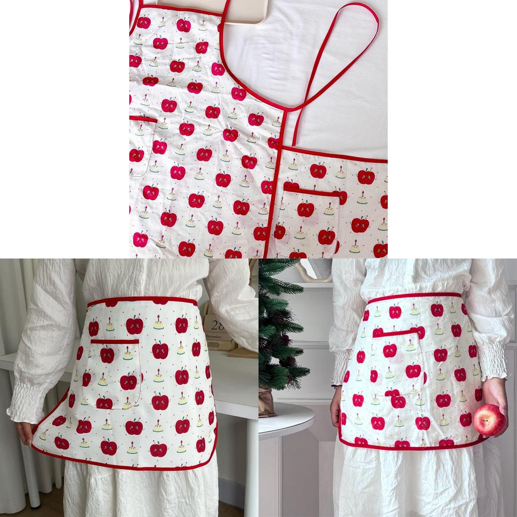 Waterproof Polyester Sleeveless Apron With Apple Design For Kitchen Cooking And Baking
