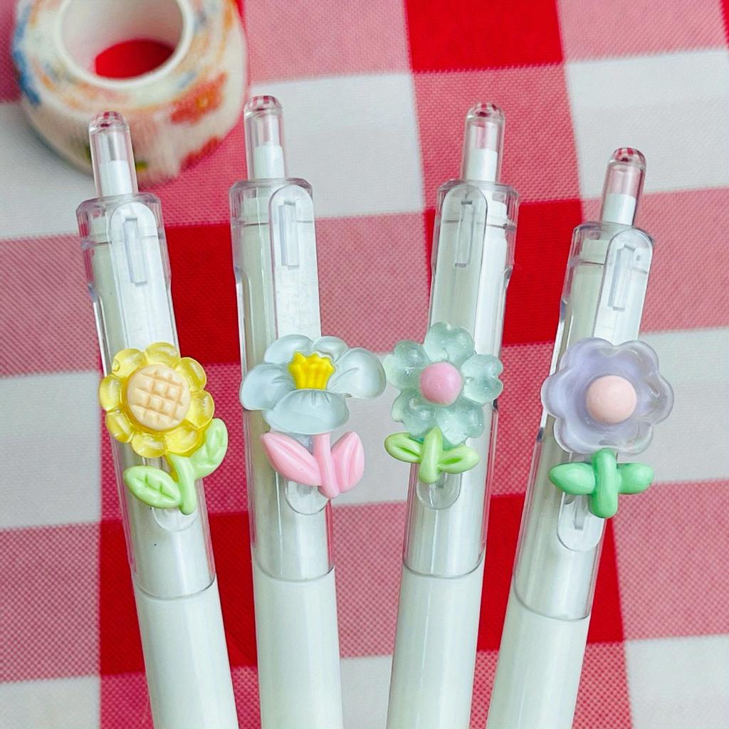 1pc Cute Flower Gel Pens Fast Drying ST Study Pens for Students Kawaii Pens High Quality Exam Writing Supplies Floral Style ST Tip Neutral Pen, Limite