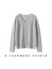 Women's Soft 100% Cashmere V-Neck Sweater - Loose Fit, Long Sleeve, Solid Color Knitwear for Autumn and Winter