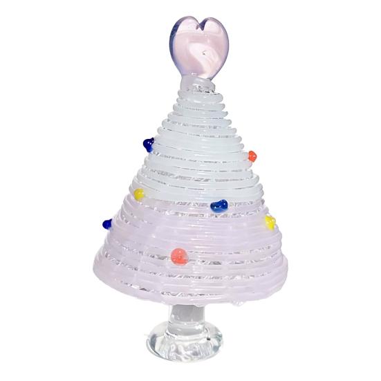 Seasonal Home Festive Ornament Glazed Christmas Tree Figurine, Colorful Miniature Xmas Decor, Handcrafted Exquisite Gift for Colleagues Glass