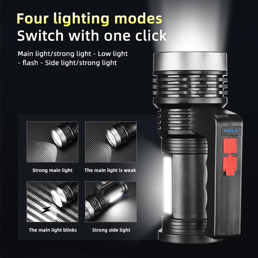 Portable LED COB USB Rechargeable Flashlight with Torch Waterproof Fishing Hunting Camping Work Flashlight Long-range Lighting
