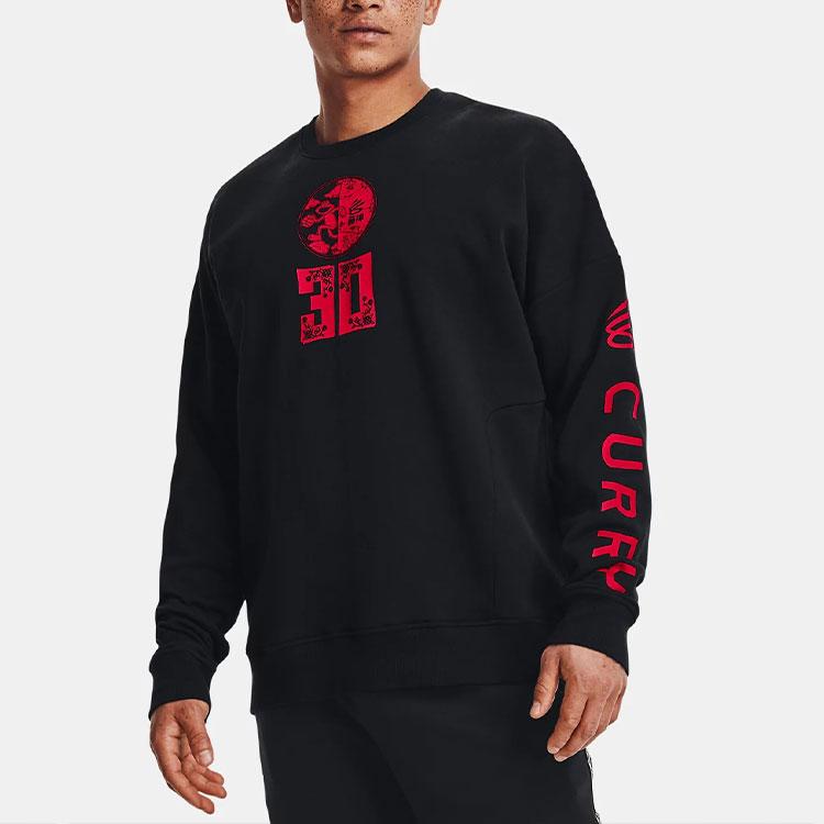 Under Armour Curry Lunar Elmo Crew Letter Print Round Neck Sweatshirt Men Sweatshirt Black 1369621-001