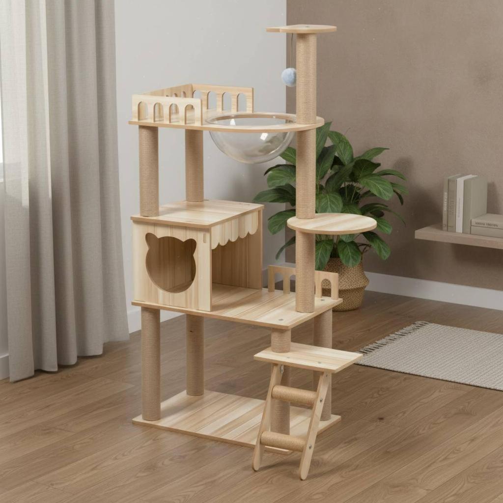 Wood Feline Climbing Structure Stable Base Multi Levels