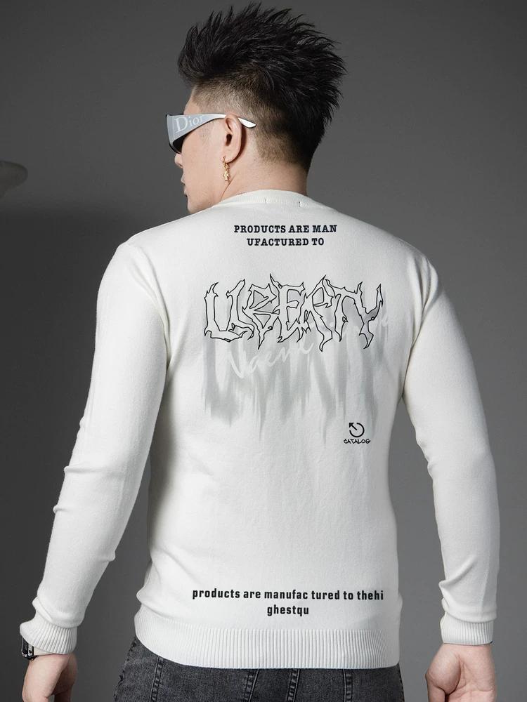 

European Men s Pullover Crew Neck Knit Sweater 2025 Autumn New Trendy Printed Base Layer Warm Sweater for Men L белый