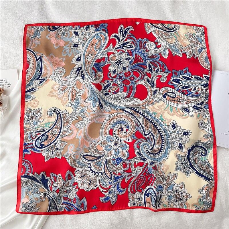 Satin Print Silk Shawl Headscarf Hijab Hair Wrap Fashion Headband Square Scarf For Women Neckerchief Female Foulard Bandana 2021