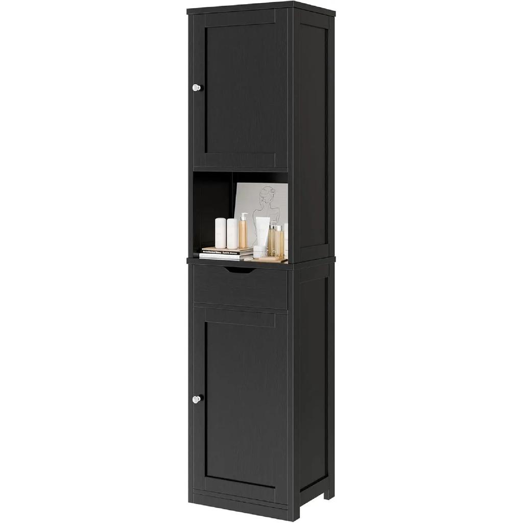 Tall Bathroom Storage Cabinet, 64”H Narrow Storage Unit for Small Spaces, Freestanding Modern Cabinet with Adjustable Shelves