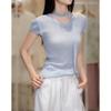 Demana Women's Summer Linen-Lyocell Blend Knit Top with Ribbon Tie