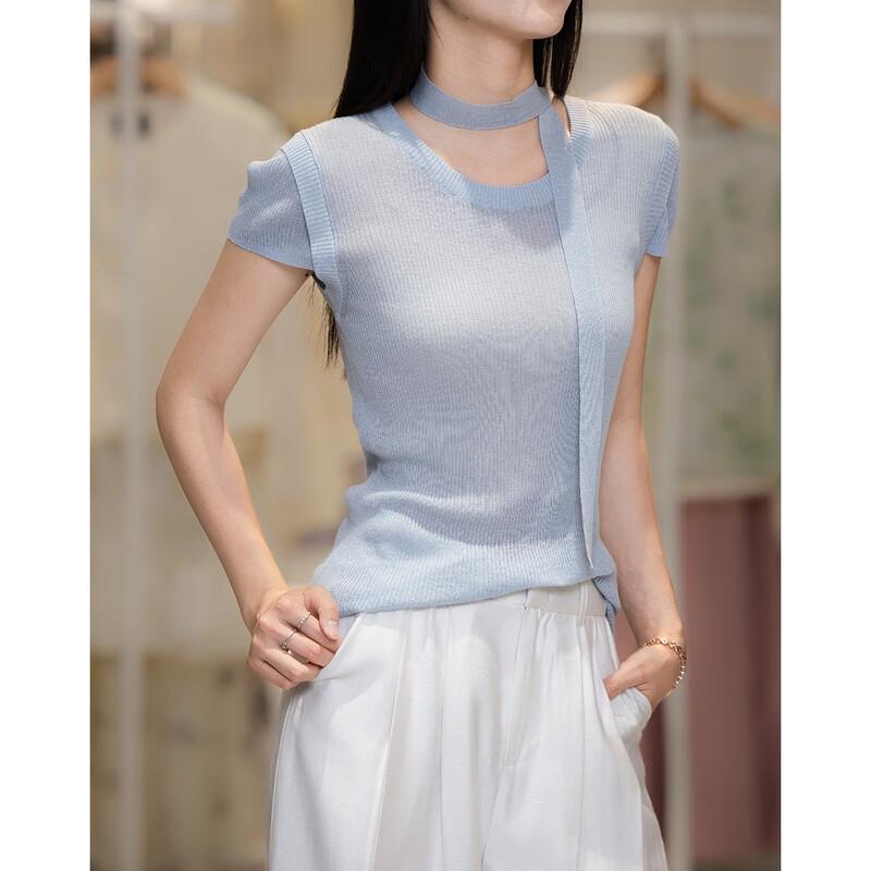 Demana Women's Summer Linen-Lyocell Blend Knit Top with Ribbon Tie