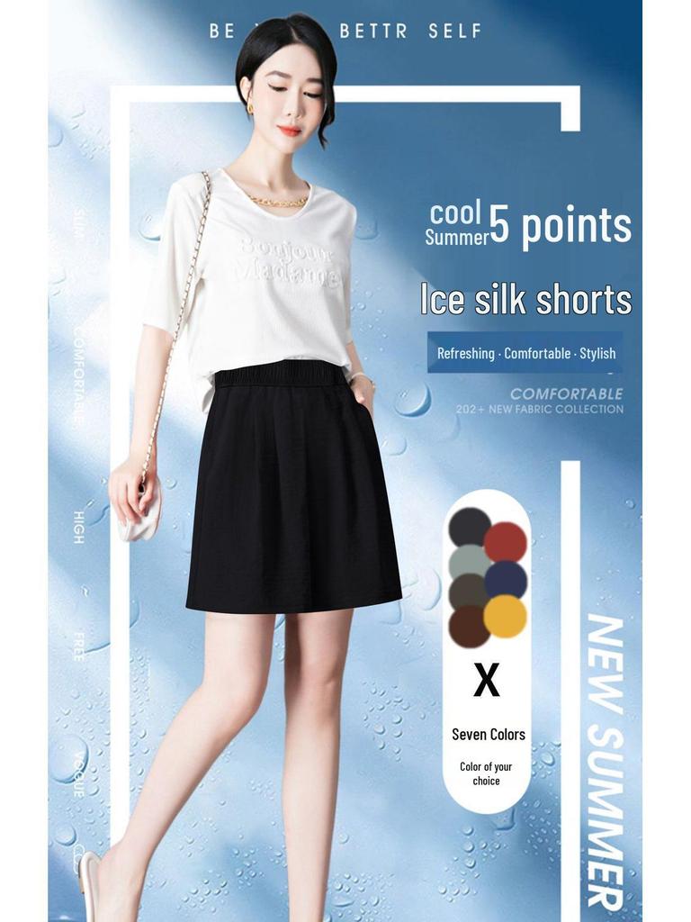 Ice Silk Women's Plus Size Summer Capris: Loose Straight, High Waist, Casual Wide Leg Shorts
