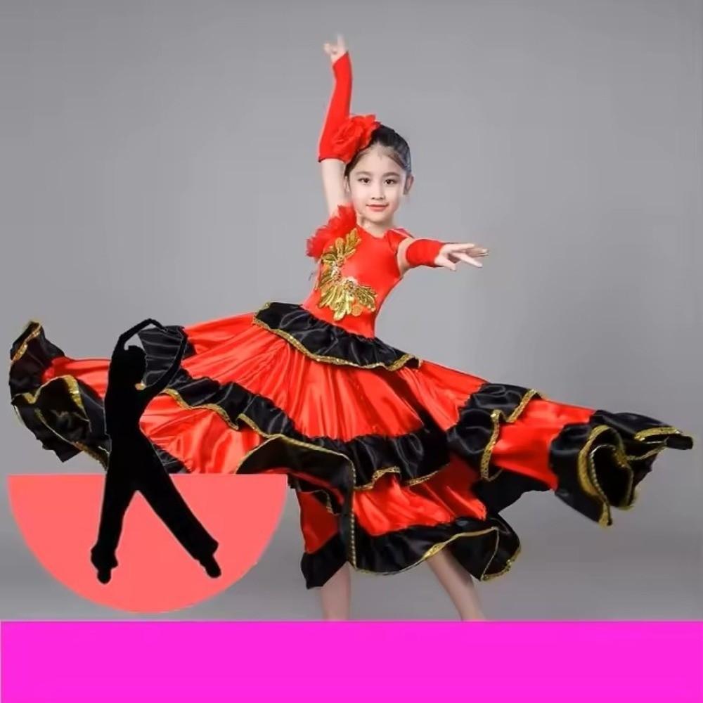 Weiches Performance-Kleid Satin Langes Kleid Hohe Qualität Tanzkleid Stierkampf-Performance
