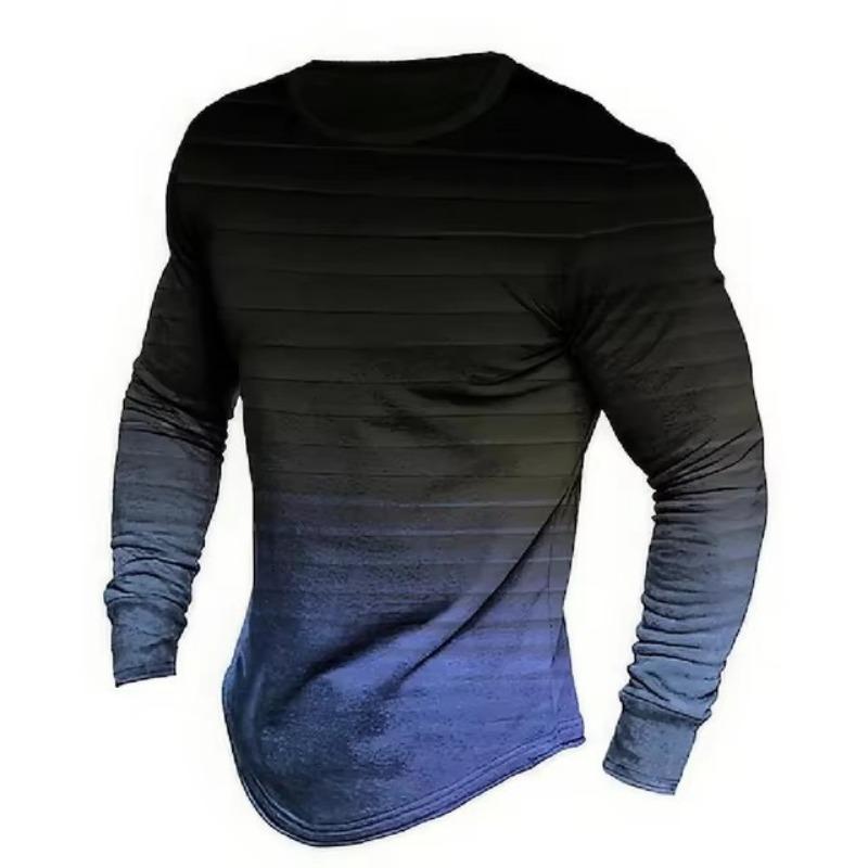 T-shirt da uomo a maniche lunghe con scollo rotondo, a righe, stampate digitalmente, alla moda, stile di strada