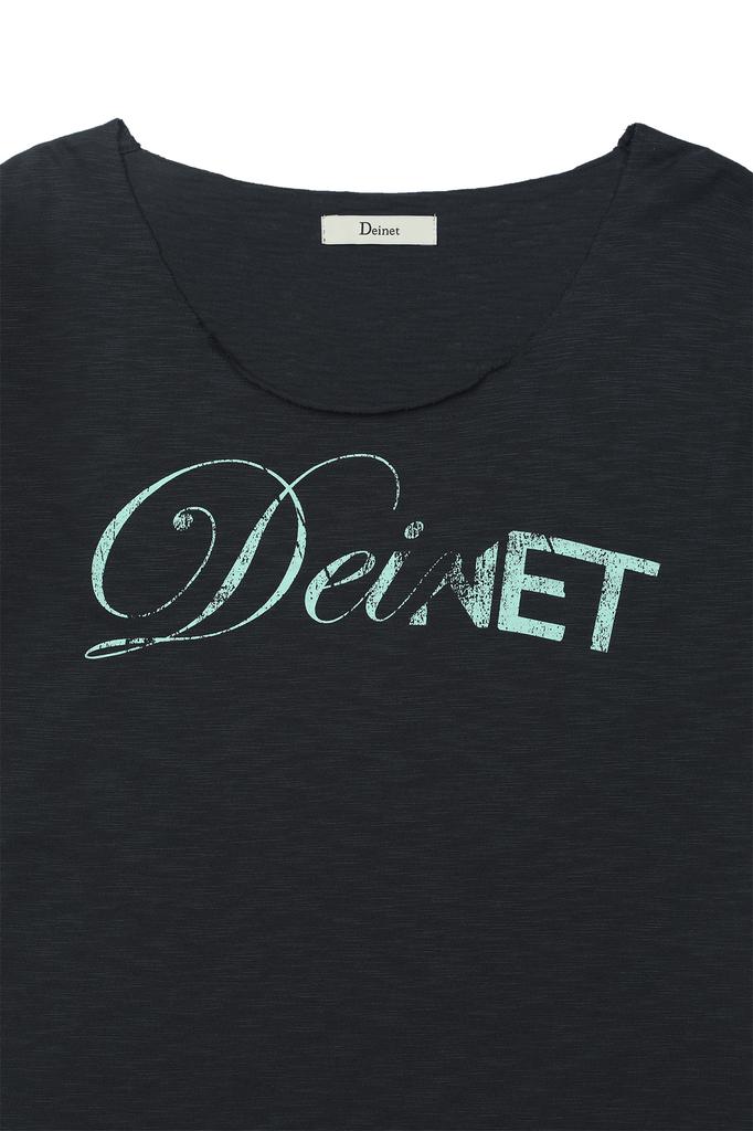 DEINET Off Shoulder Graphic T-Shirt In Navy