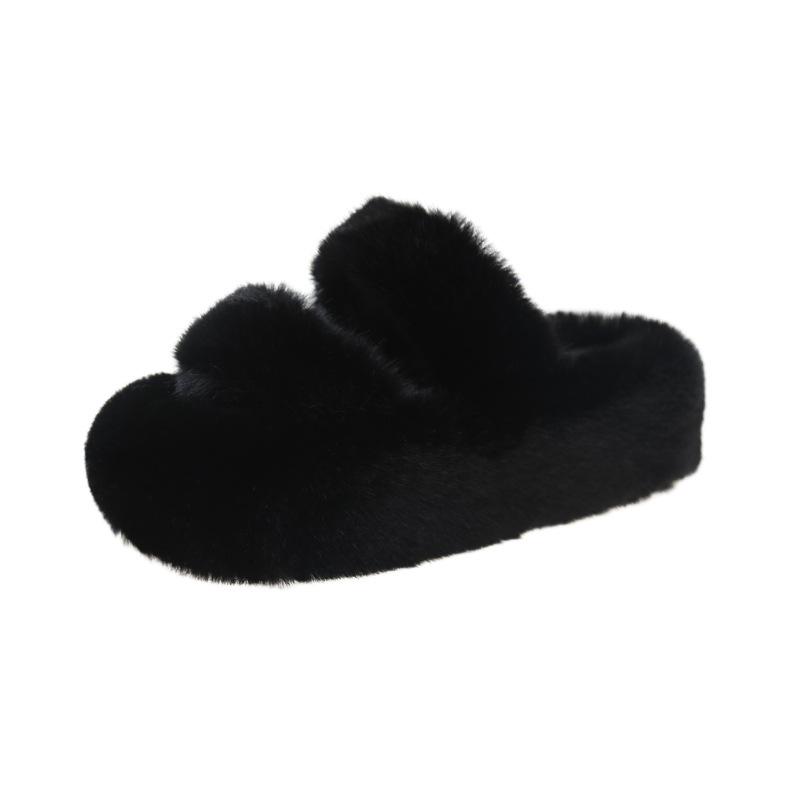Mao Mao slippers women's autumn and winter outer wear warm thick-soled one-word slippers plush drag casual double-belt cotton slippers