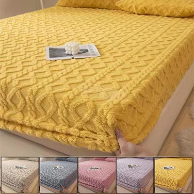 Lenzuola di Flanella Moda Colore Unito Jacquard Comodo Morbido Elastico Copriletto Pile di Corallo Soffice Lenzuola con Angoli Elasticizzati per Letto