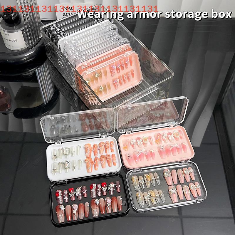 Rectangle Storage Box for False Nails Display, Salon Essentials with Lid Plastic Clear Jewelry Box, Press-on Nail Storage Case