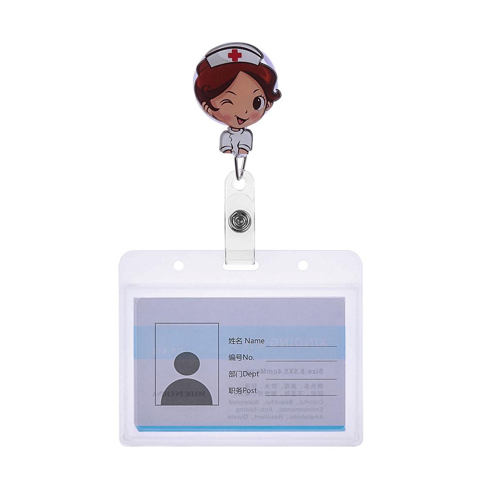New Nurse Doctor Retractable Badge Reel with Horizontal Style Aluminum ID Business Card Work Card Badge Holder Office Supplies