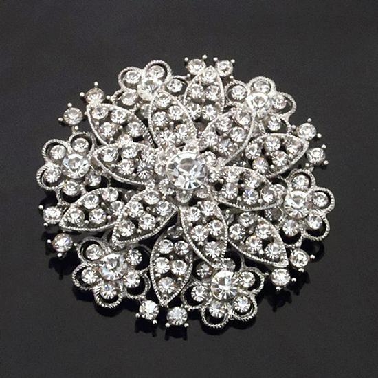 Elegant Rhinestone Flower Brooch Pin for Bridal Bouquet or Clothing Accessory Zhenyao Jewelry