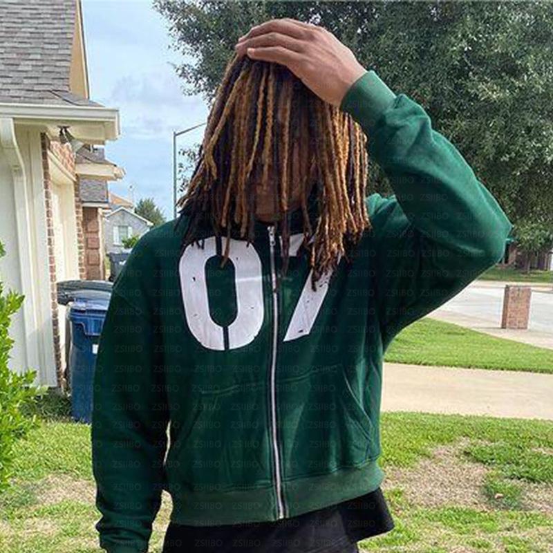 European & American Trendy Hooded Cardigan: Street Hip Hop Style Sweatshirt with Digital 07 Print