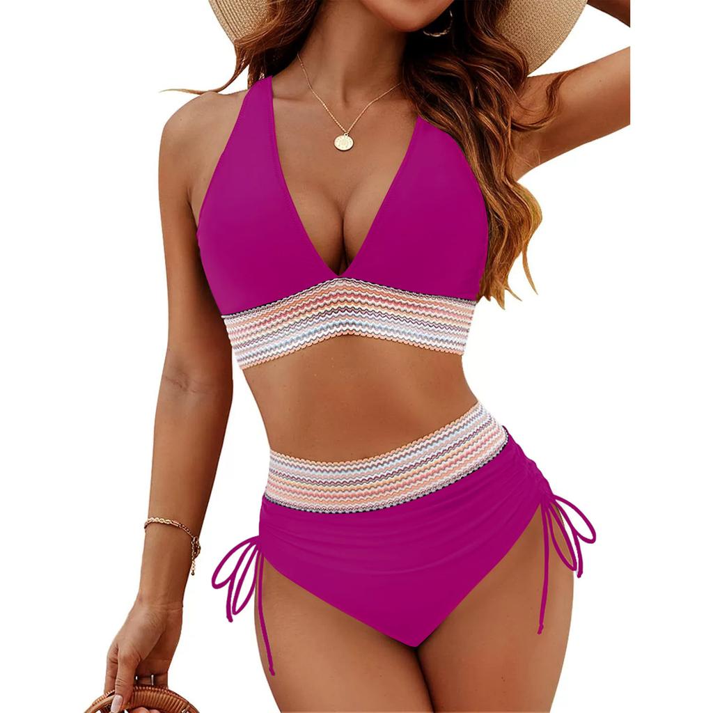New women's split swimsuit sexy bikini high waist belly hanging neck tight swimsuit