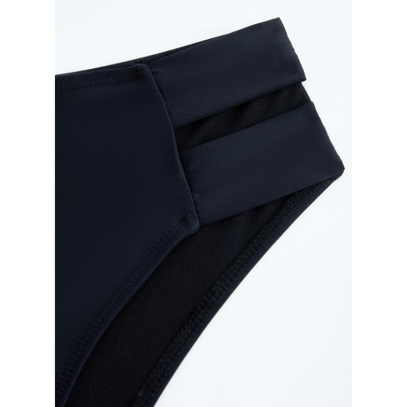 Women's Double Strap High Waist Bikini Bottom Black High Cut Swimwear