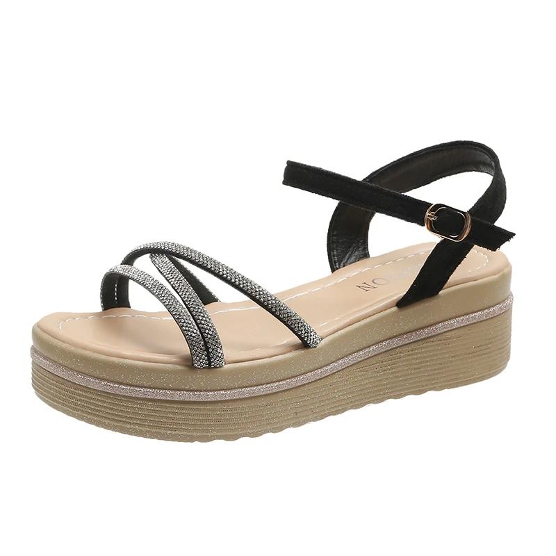 

Новые римские туфли с тонким ремешком, женские сандалии на танкетке с открытым носком, летние модные повседневные элегантные модные туфли на высоком каблуке, НЕТ:803 35