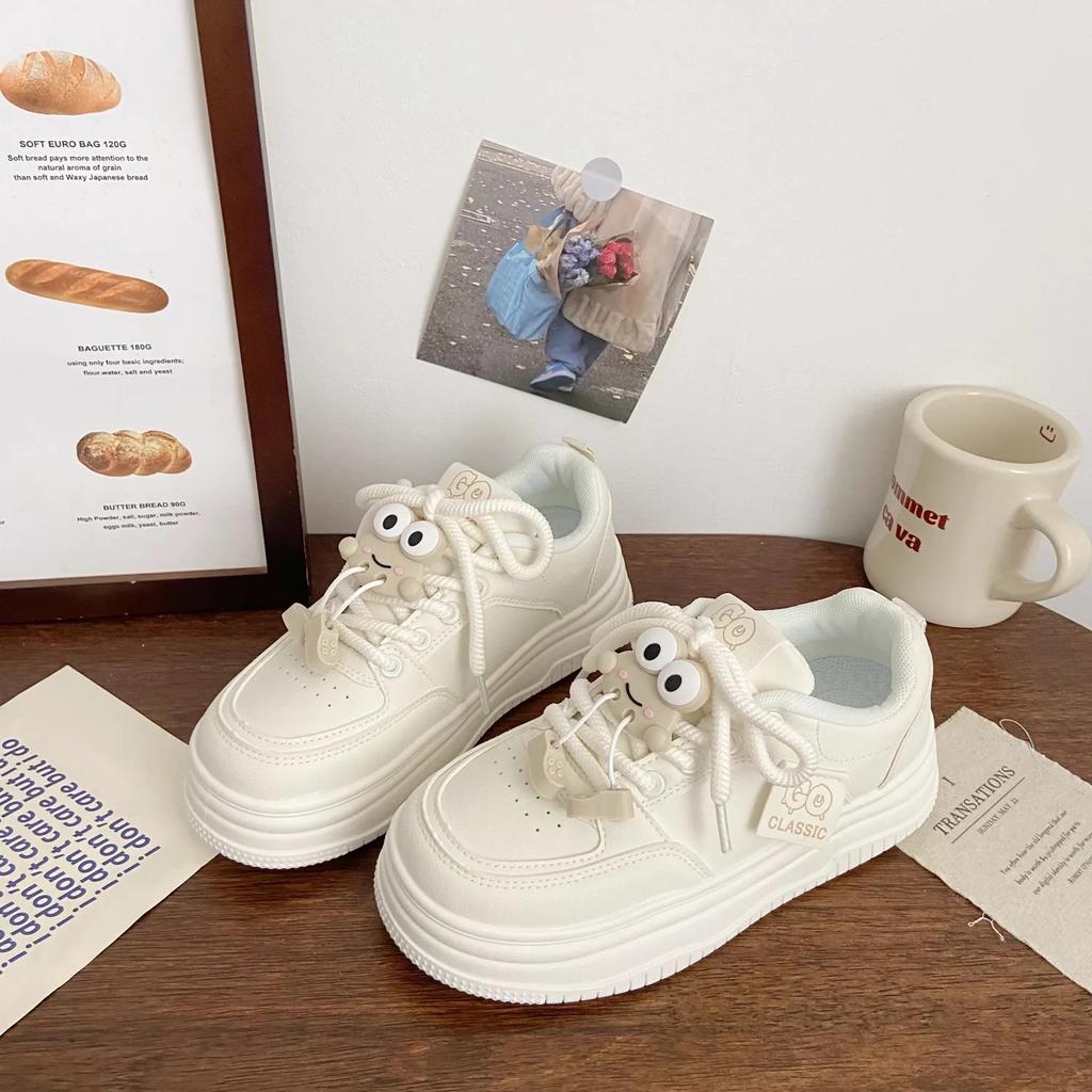Big Eyes Cake Board Shoes 4.0 Thick Soled Height Increasing Shoe for Women's Outdoor Leisure Shoes Breathable Mesh White Shoes
