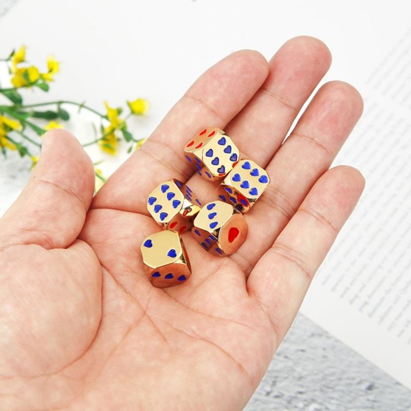 5 Pcs Metal Heart-shaped Points Dice Role Playing Dice Six Sided Dice Round Corner Dice DIY Mahjong Accessories
