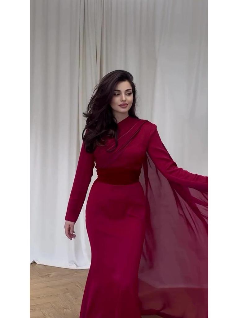 Rochie cu Șal din Catifea Toamna 2024: Mânecă lungă, Design splicing, Stil curte europeană și americană