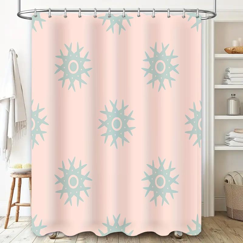 Blue Sunburst Print Shower Curtain Waterproof Bathroom Decor Solid Color Pink Fabric Durable Easy Wash Outdoor Use for Home Hote