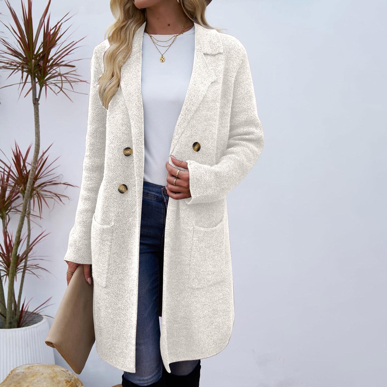 

Женское модное универсальное шерстяное пальто средней длины XL белый