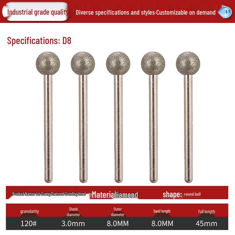 Diamond 3mm Shank Spherical Grinding Head for Jade Carving & Metal Mold Processing