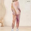 Women Plus Size Pink Printed Nurse Scrub Set V Neck Long Sleeve Pocket Top And Long Pants