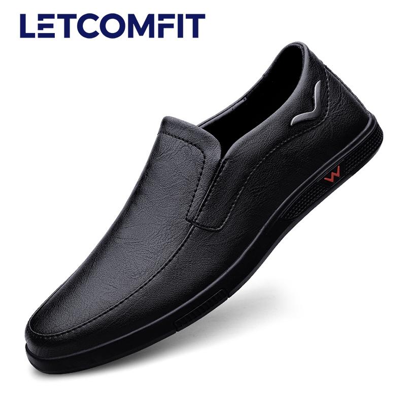 

LETCOMFIT Мужские повседневные деловые оксфорды из двухслойной коровьей кожи на резиновой подошве, мужские дышащие лоферы слипоны, однотонные туфли из искусственной кожи 40 чёрный