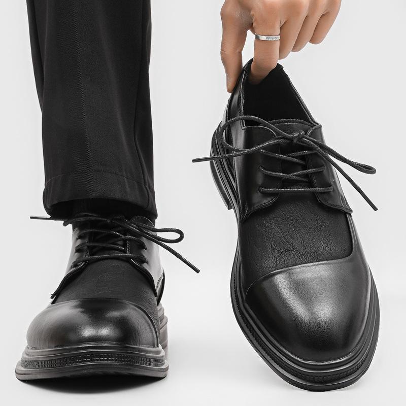 Classic Men's Business Casual Office Shoes Fashionable All-Season Round-Toe Derby Shoes Breathable Ultra-Leather Uppers
