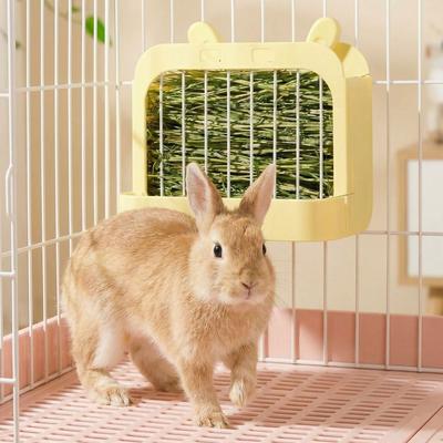 Large Capacity Rabbit Hay Rack Wall Hanging Stable Pet Food Dispenser Chew Proof Plastic Food Bowl Holder Indoor Rabbit Cage