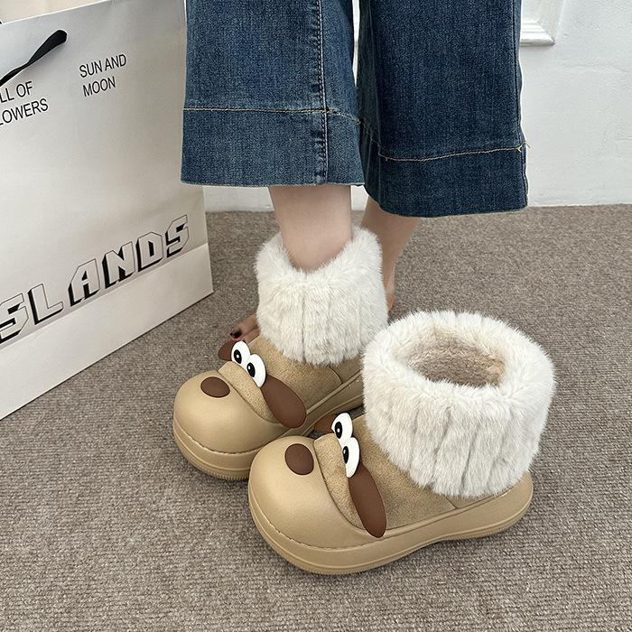 Damenmode leichte weiche Sohle Winter warmes Fell eins Schneestiefel gepolstertes Futter rutschfest lässige Sport Baumwollstiefel