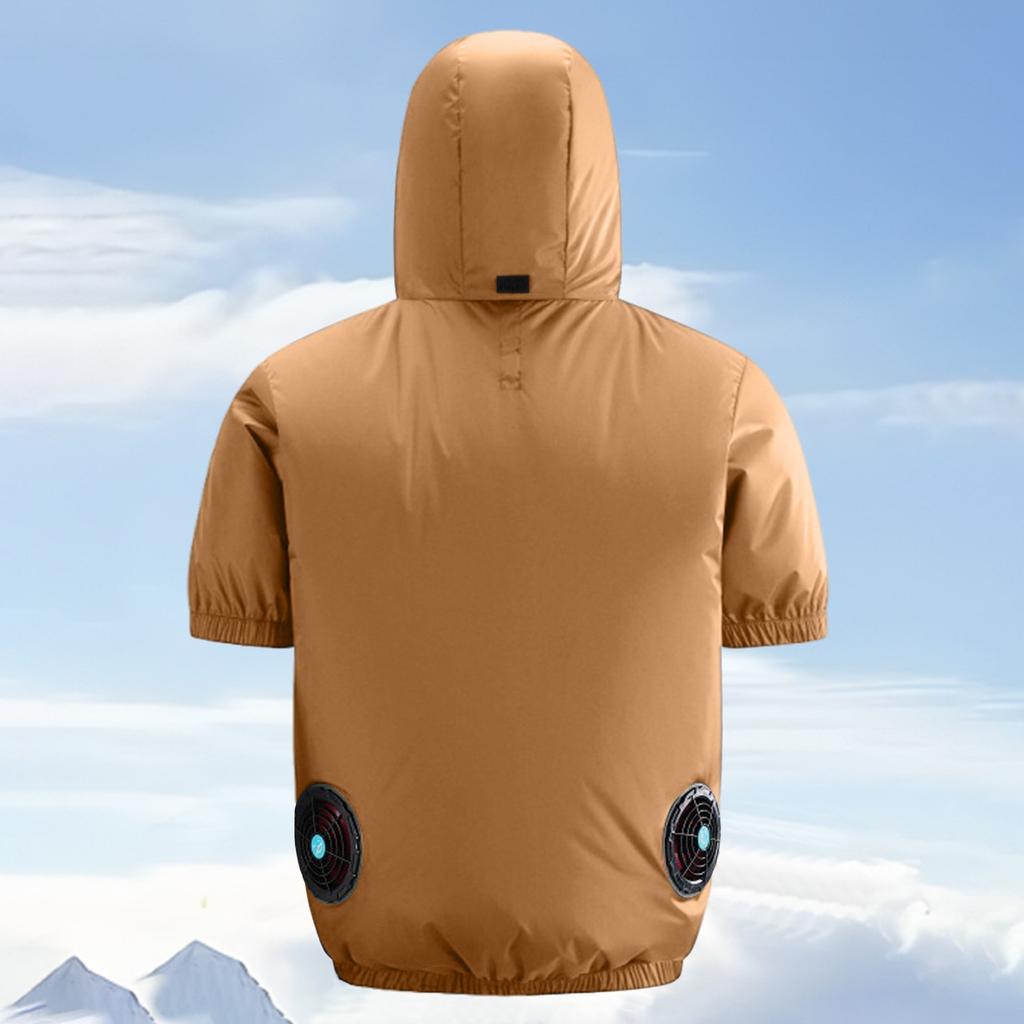 Women's Summer Fan Suit (including A Set Of 9-leaf Brushless 5V Fan) Short Sleeved Hooded Zipper Heatstroke Proof Solid Color Work Clothes