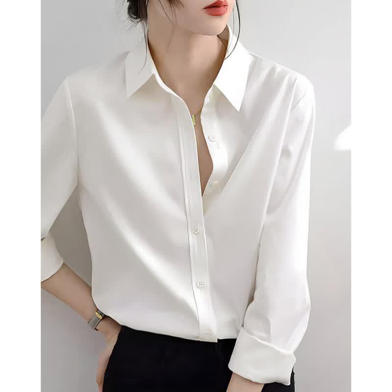Demana Elegant Commuter Long Sleeve Lapel Blouse L