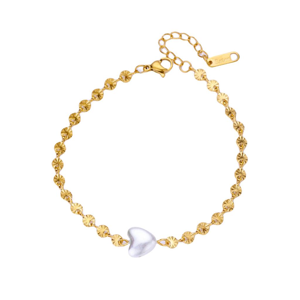 Stainless Steel Geometric Heart Cross Pearl Link Bracelets For Women Gold Color Pearl Bracelet Fashion Luxury Jewelry Gift